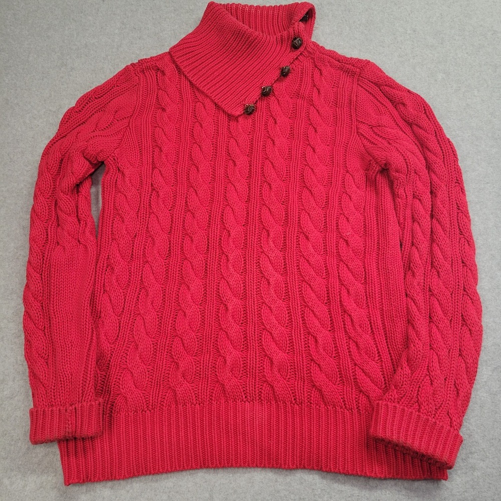 Womens  Ralph Lauren Cable Knit Button Collar Sweater - Red